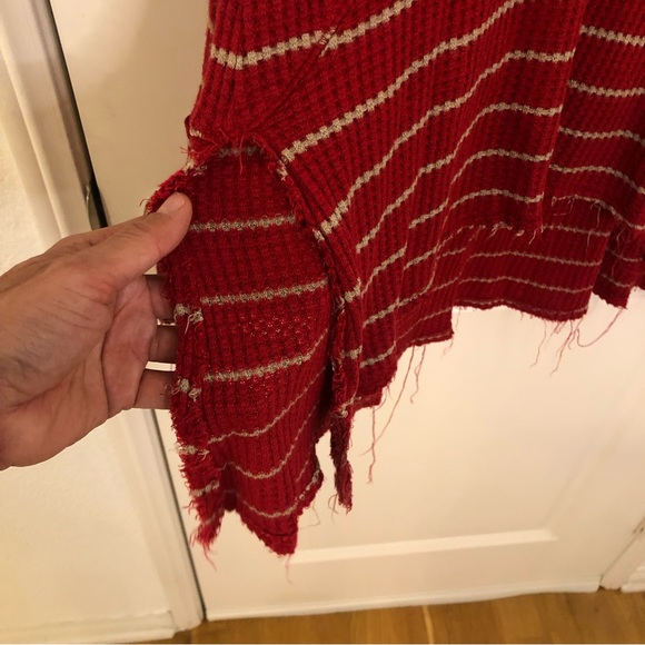 Free People Sunset Park Striped Thermal waffle Red Oversized XS Raw distressed - Picture 7 of 14